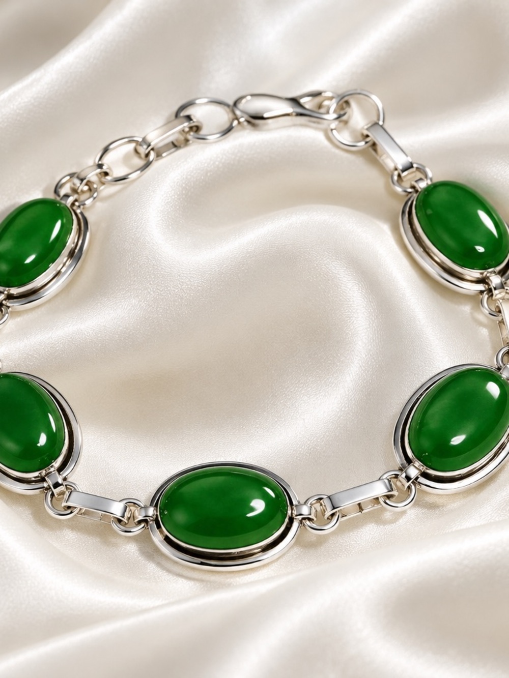 Sterling Silver Green Onyx Gemstone Link Bracelet